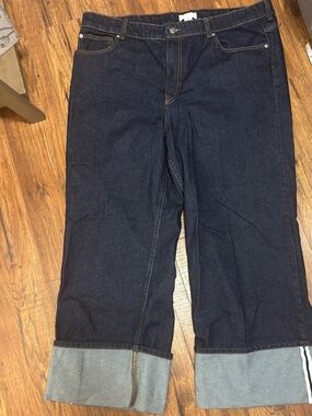 Mid rise wide leg cuff jeans